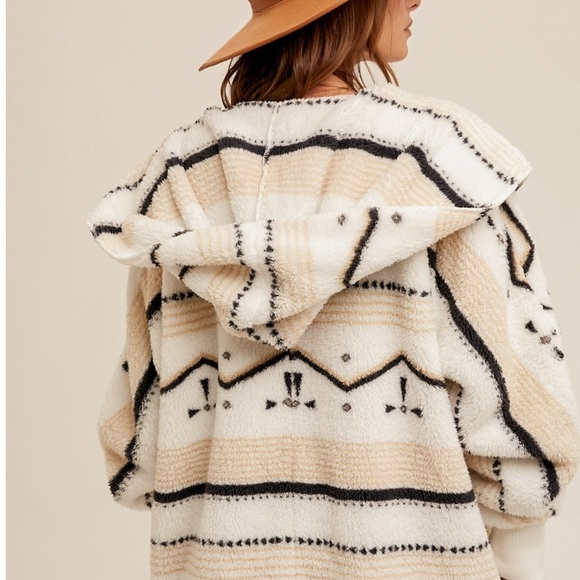 Jackets & Blazers - #7 LAST 1! STUNNING Sherpa Cream aztec Boho Chunky Soft Cozy Hoodie Fleece